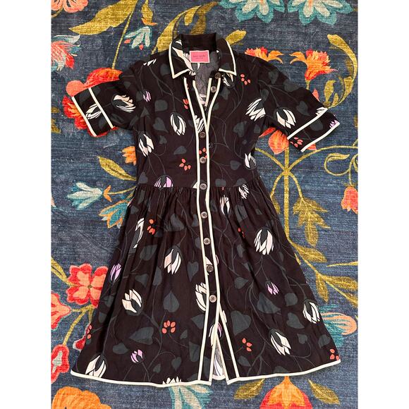 Kate Spade Deco Bloom Short-Sleeve Shirt Dress Size 2 - Picture 3 of 6